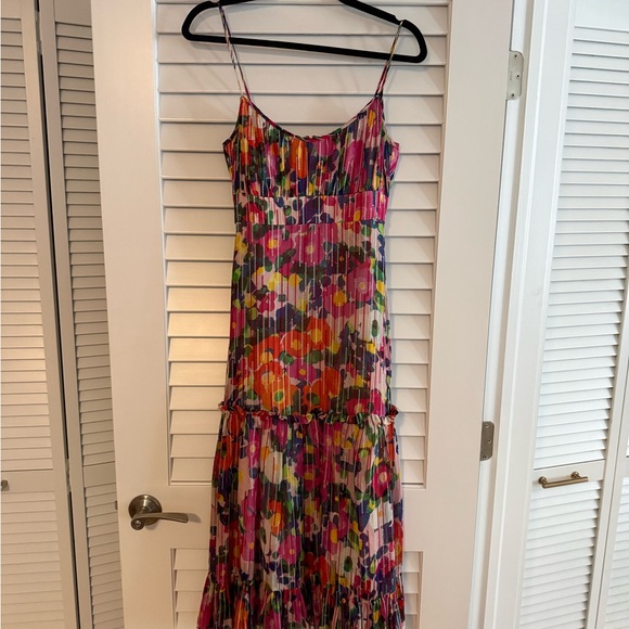 SALONI Colorful Pleated Floral Midi Dress - Picture 2 of 3